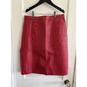 Vintage Outerwear by Phoenix Red Leather Skirt Size 9/10 Made In USA - READ